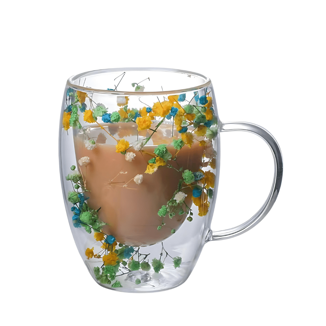 Aesthetic Dried Flower Glass , Double Wall Glass ( Imported )