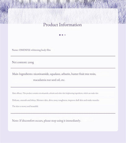 OMENFEE Whitening Body Milk Whole Body Cold White Skin Body Care Cream Niacinamide Body Milk Film Beauty Skin Care Products